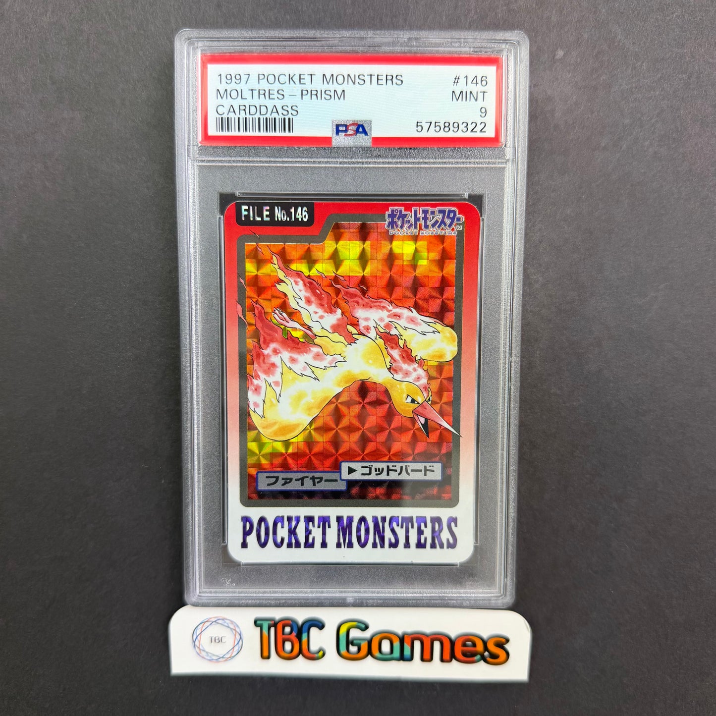 Moltres Prism Holo Carddass Part 3 #146 Japanese PSA 9 Front