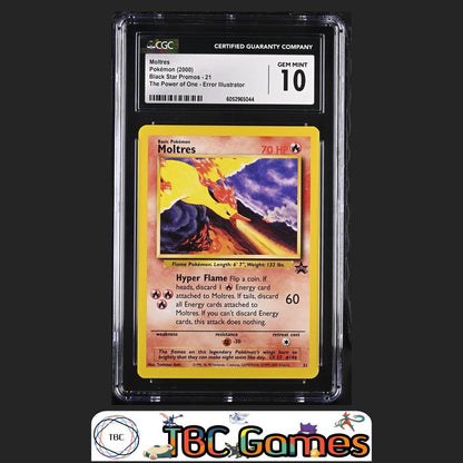 Moltres Black Star Promos #21 The Power Of One Error Illustrator CGC 10 Front