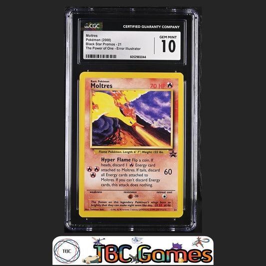 Moltres Black Star Promos #21 The Power Of One Error Illustrator CGC 10 Front
