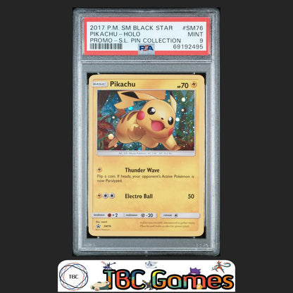 Pikachu Holo Pokemon Black Star Promo #SM76 Pin Collection PSA 9 Front