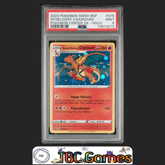 Special Delivery Charizard SWSH075 Pokemon Center UK Holo PSA 9 Front
