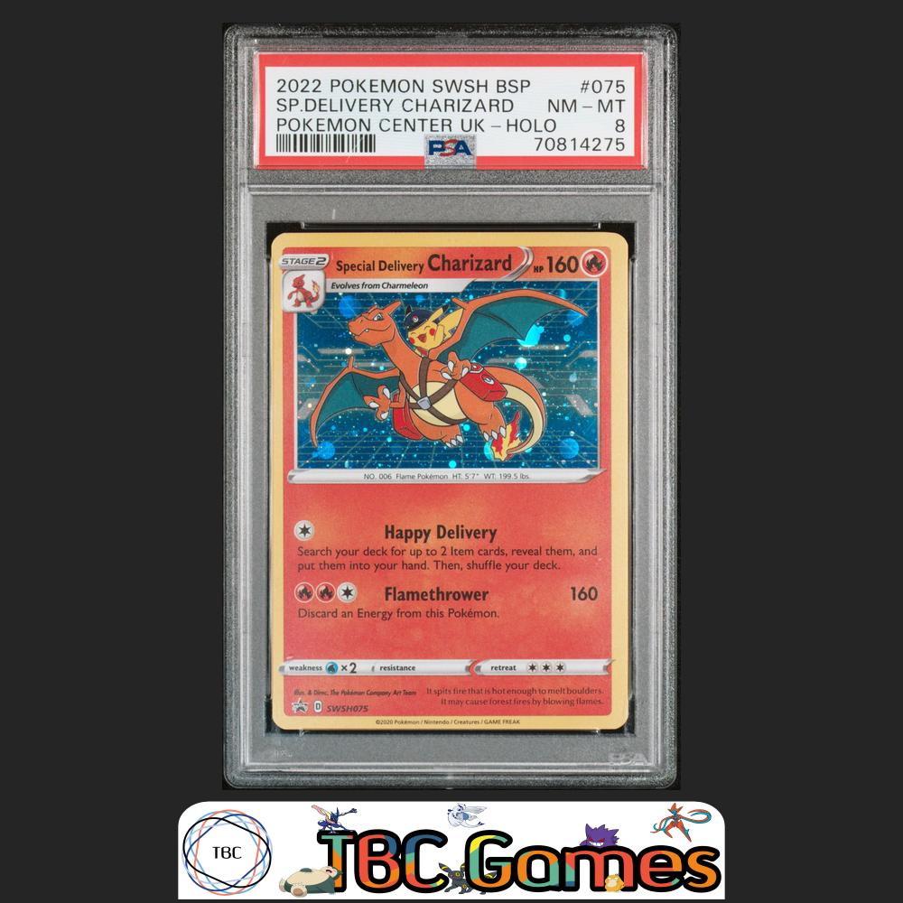 Special Delivery Charizard SWSH075 Pokemon Center UK Holo PSA 8 Front