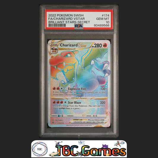 Charizard VSTAR Pokemon Sword & Shield Brilliant Stars #174 Secret PSA 10 Front