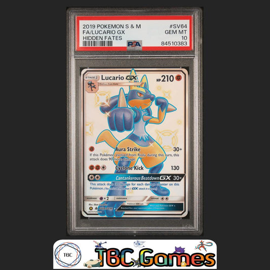 Lucario GX Pokemon Sun & Moon Hidden Fates #SV64 PSA 10 Front