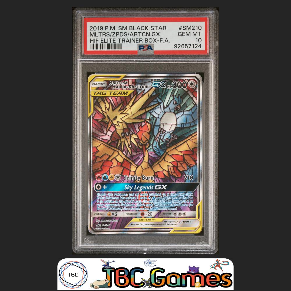 Moltres & Zapdos & Articuno GX Hidden Fates ETB Promo #SM210 PSA 10 Front