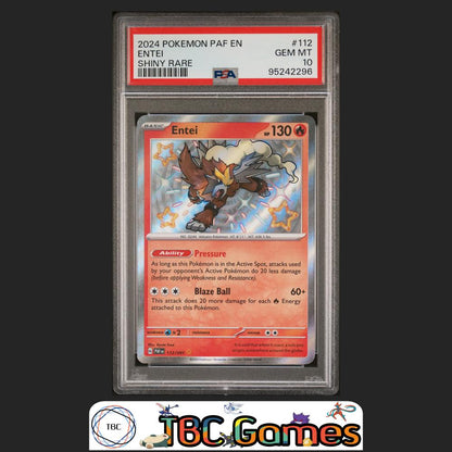 Entei Paldean Fates #112 Shiny Rare PSA 10 Front