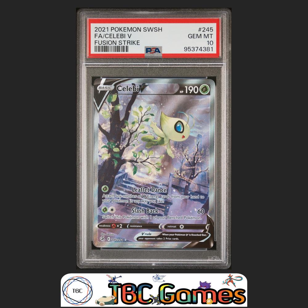 Celebi V Pokemon Sword & Shield Fusion Strike Alt Art #245 PSA 10 Front
