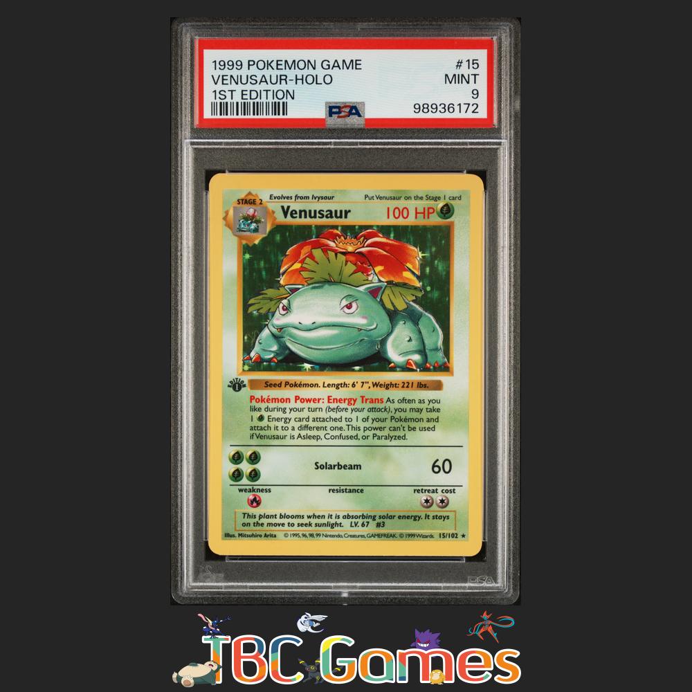 holographic shadowless first edition venusaur card Venusaur Base Set 1st Edition Shadowless Holo #15 PSA 9 – TBC Games