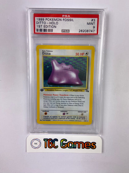 Ditto Fossil 1st Edition Holo 3/62 PSA 9