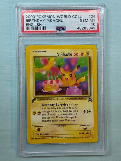 Birthday Pikachu World Collection Non Holo Promo #24 PSA 10