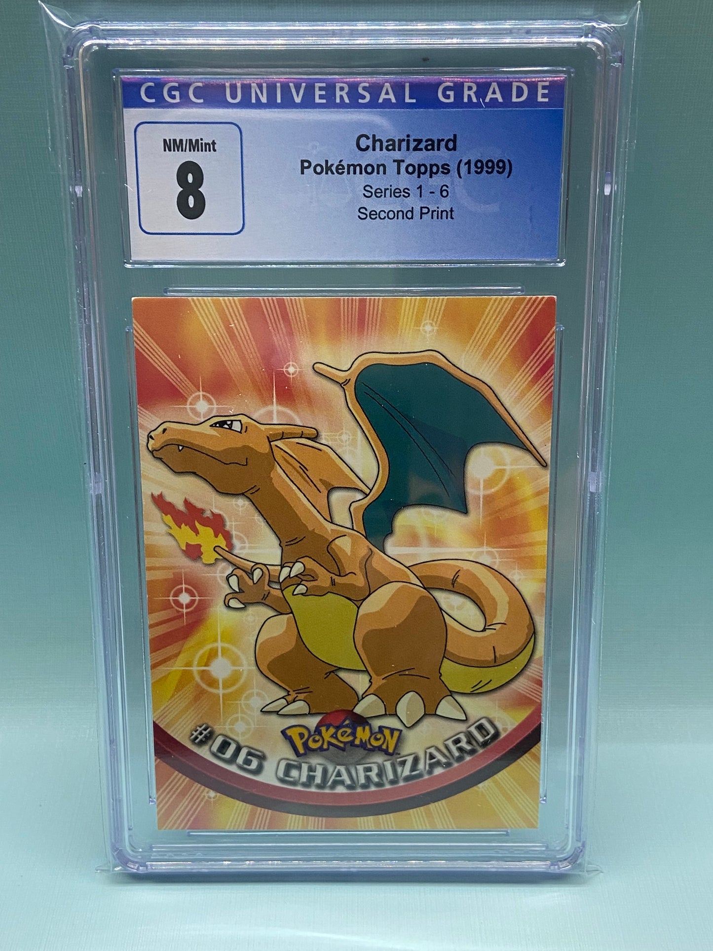 Charizard Non Holo Second Print Series 1 Topps #6 CGC 8