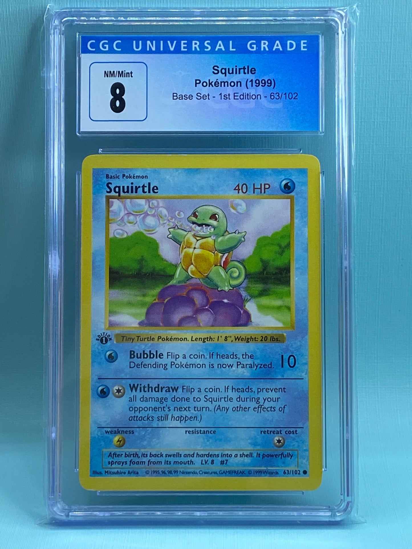 Squirtle Base Set 1st Edition Shadowless 63/102 CGC 8