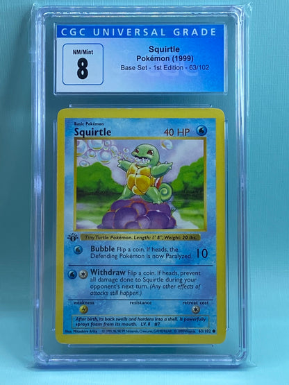 Squirtle Base Set 1st Edition Shadowless 63/102 CGC 8
