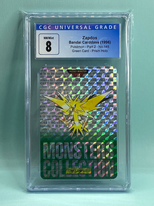 Zapdos Carddass Bandai Vending Green Prism Holo 1996 Japanese CGC 8