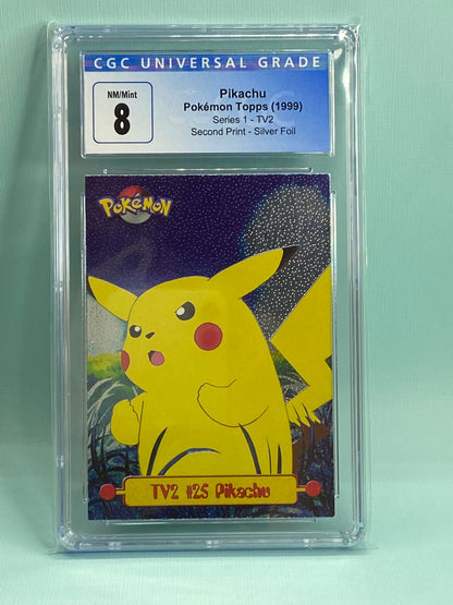 Pikachu TV2 Topps Series 1 Second Print Silver Foil #25 CGC 8