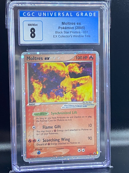 Moltres ex Black Star Promos #031 Collector’s Window Tin CGC 8
