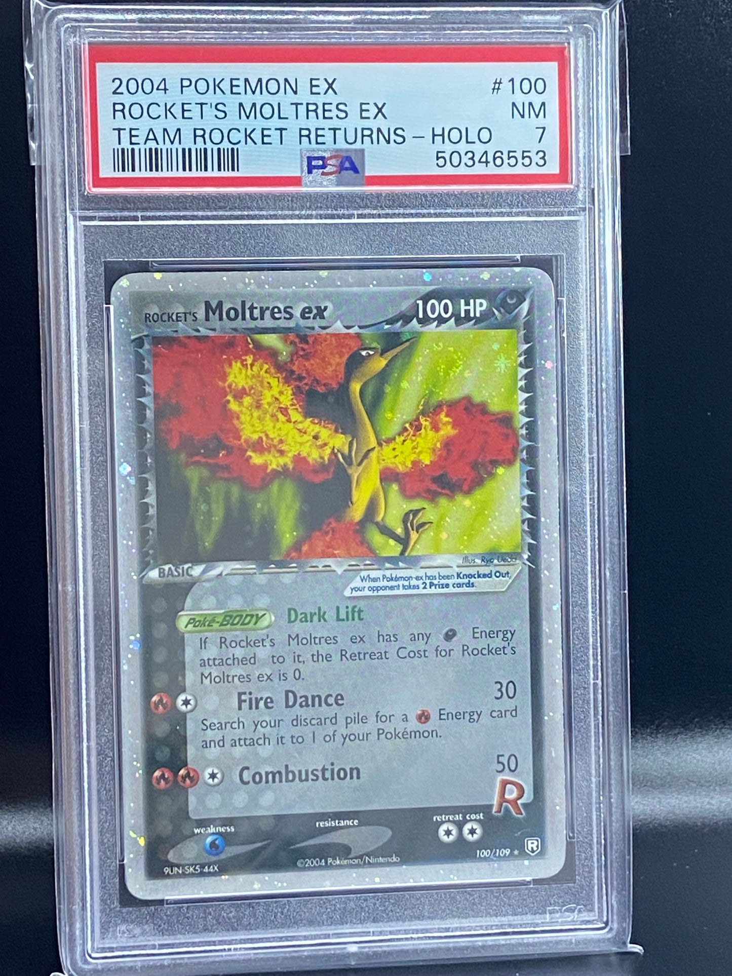 Rocket’s Moltres ex Team Rocket Returns 100/109 PSA 7