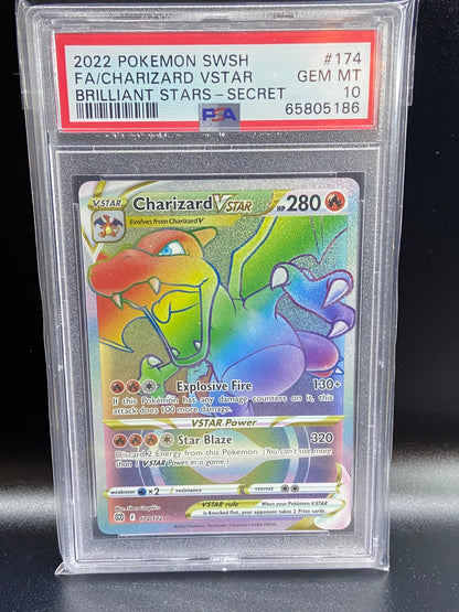 Charizard VSTAR Brilliant Stars Rainbow Secret 174/172 PSA 10 TBC Games Charizard VSTAR Brilliant Stars Rainbow Secret 174/172 PSA 10 TBC Games