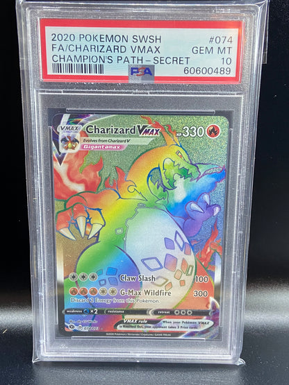 Charizard VMAX Champion's Path Rainbow Secret 074/073 PSA 10 TBC Games Charizard VMAX Champion's Path Rainbow Secret 074/073 PSA 10 TBC Games
