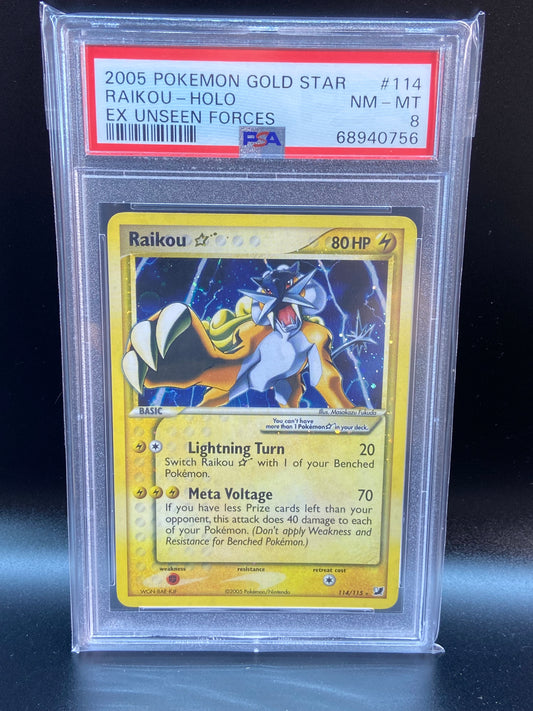 Raikou Gold Star Unseen Forces 114/115 PSA 8