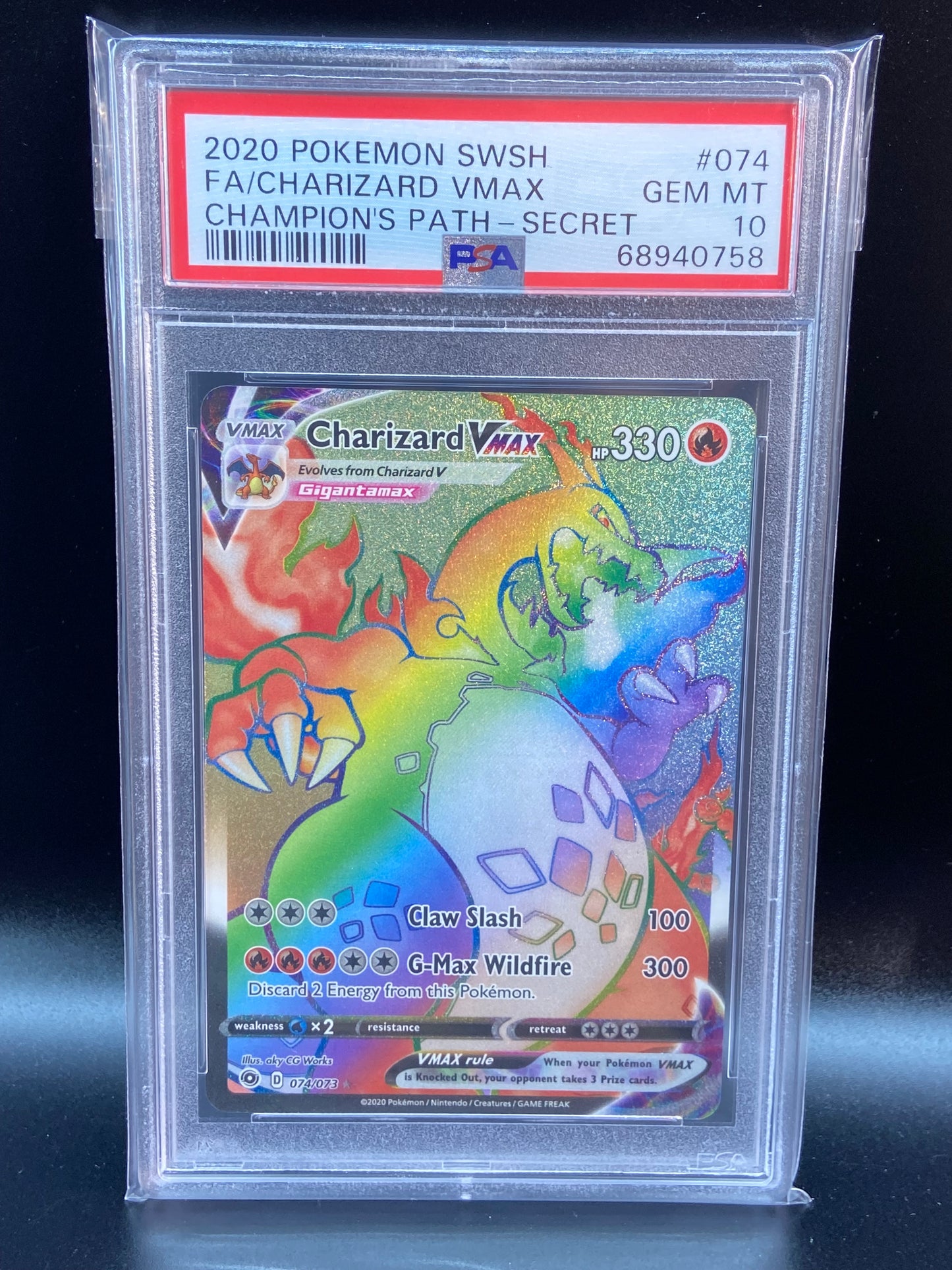 Charizard VMAX Champion's Path Rainbow Secret 074/073 PSA 10 TBC Games Charizard VMAX Champion's Path Rainbow Secret 074/073 PSA 10 TBC Games