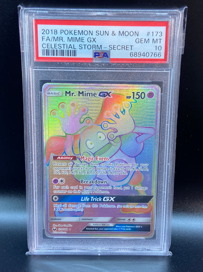 Mr. Mime GX Celestial Storm Rainbow Secret 173/168 PSA 10 TBC Games Mr. Mime GX Celestial Storm Rainbow Secret 173/168 PSA 10 TBC Games