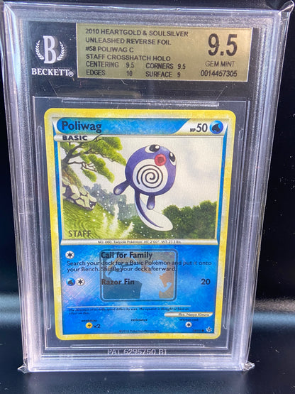 Poliwag Unleashed Reverse Holo Staff Prerelease 58/95 BGS 9.5