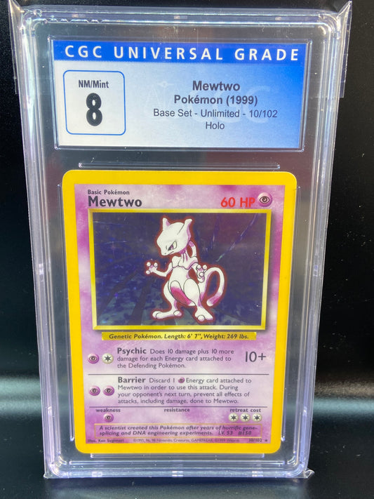 Mewtwo Base Set Unlimited Holo 10/102 CGC 8