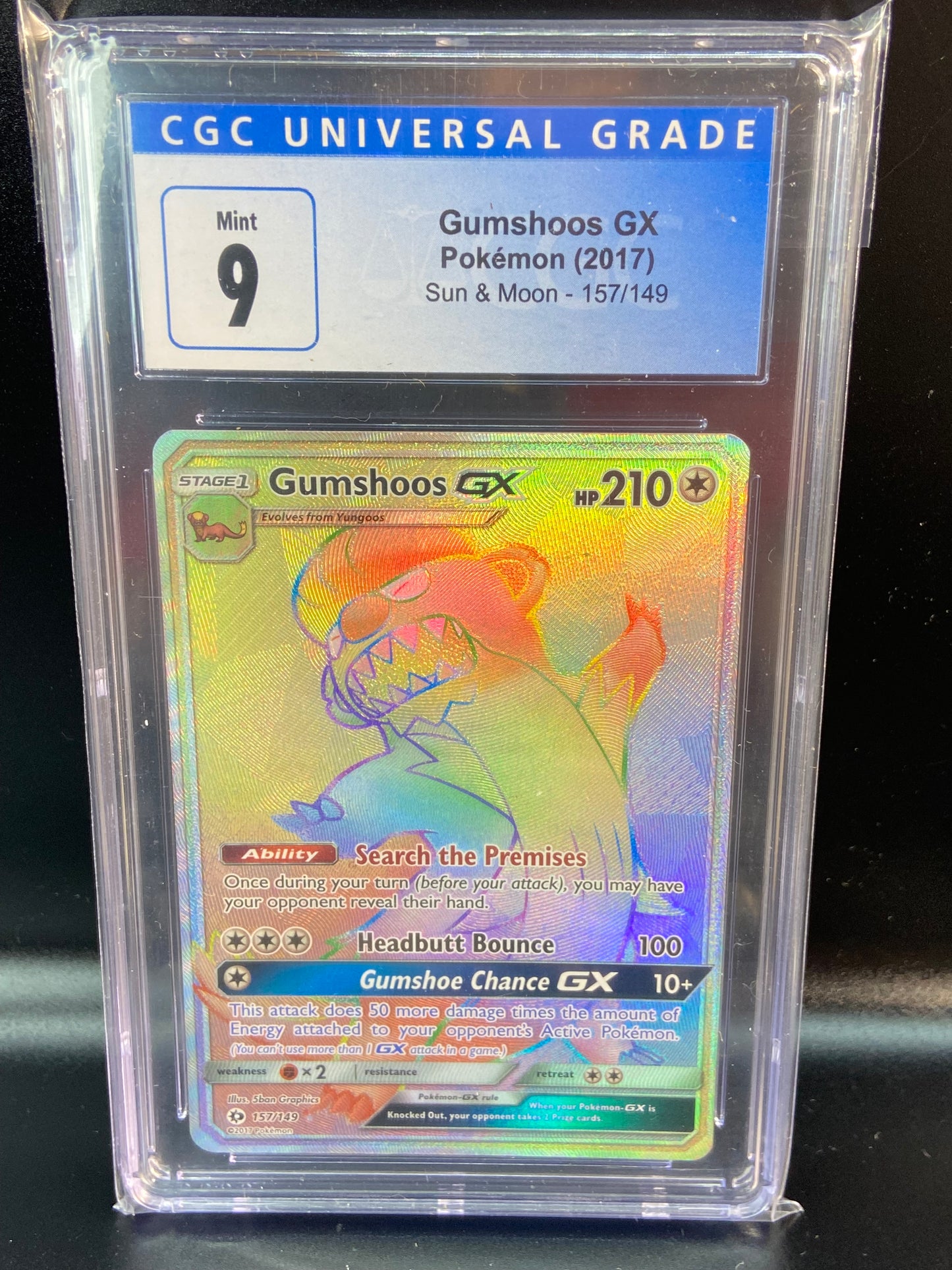 Gumshoos GX Sun & Moon Base Rainbow 157/149 CGC 9
