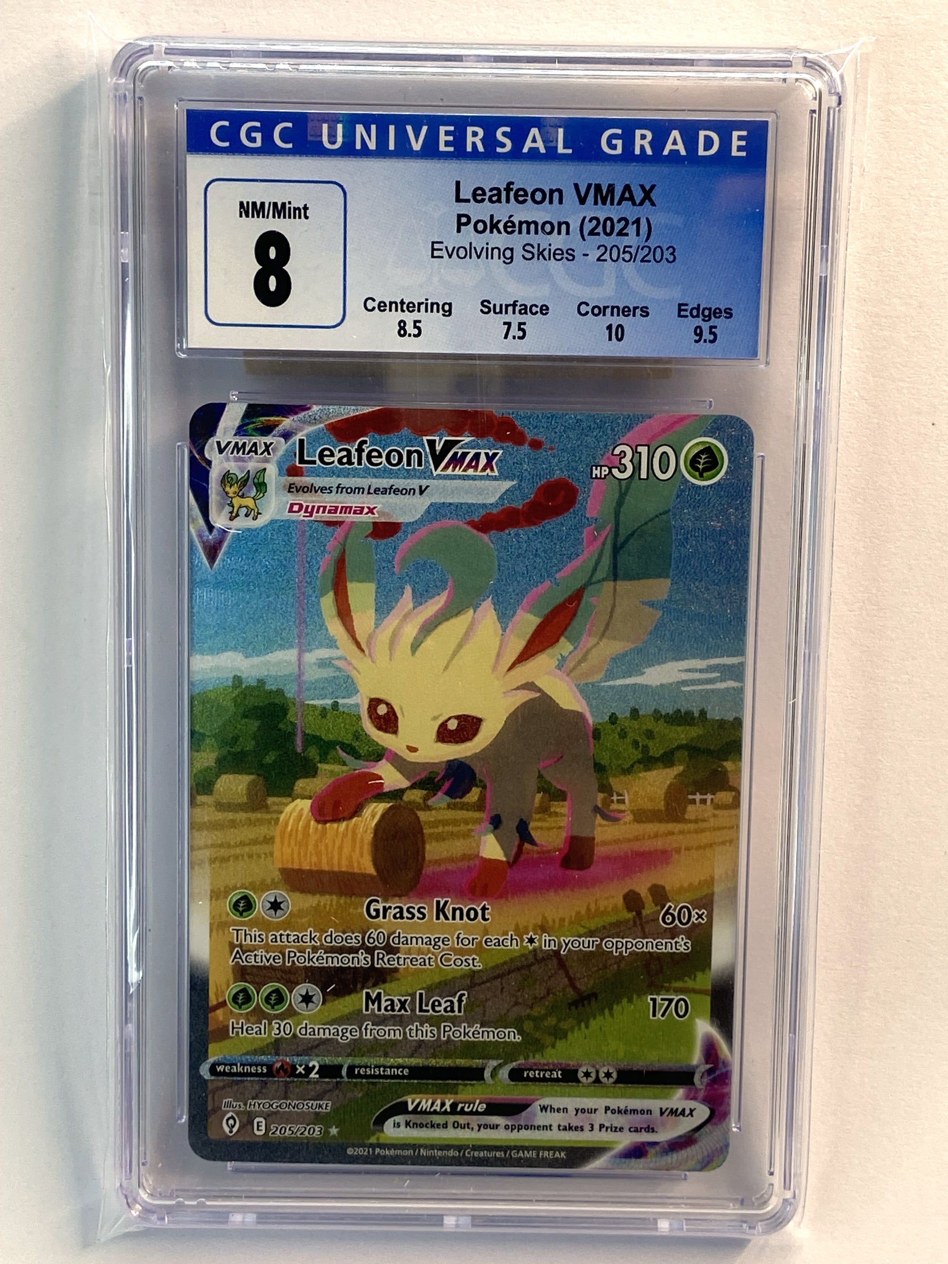 Leafeon VMAX Evolving Skies Alt Art 205/203 Subgrades CGC 8 TBC Games Leafeon VMAX Evolving Skies Alt Art 205/203 Subgrades CGC 8 TBC Games
