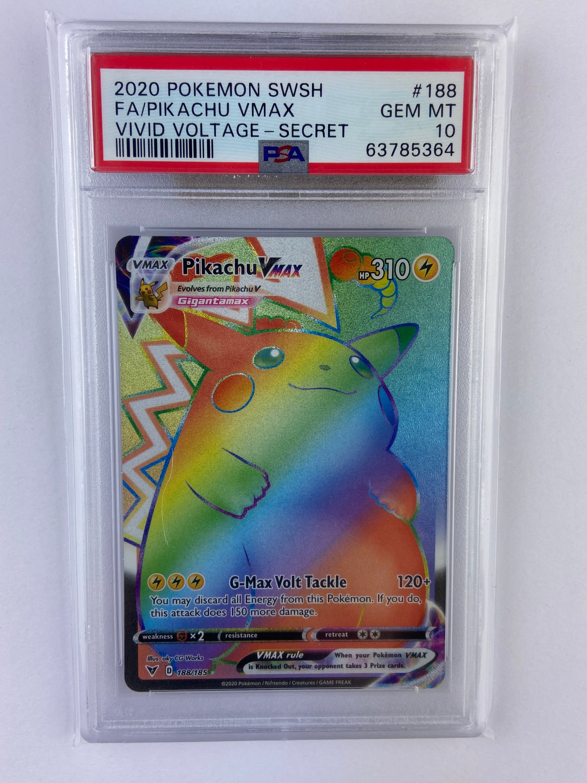 Pikachu VMAX Vivid Voltage Rainbow Secret 188/185 PSA 10 TBC Games Pikachu VMAX Vivid Voltage Rainbow Secret 188/185 PSA 10 TBC Games