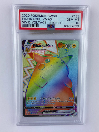 Pikachu VMAX Vivid Voltage Rainbow Secret 188/185 PSA 10