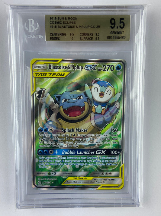 Blastoise & Piplup GX Cosmic Eclipse 215/236 Subgrades BGS 9.5