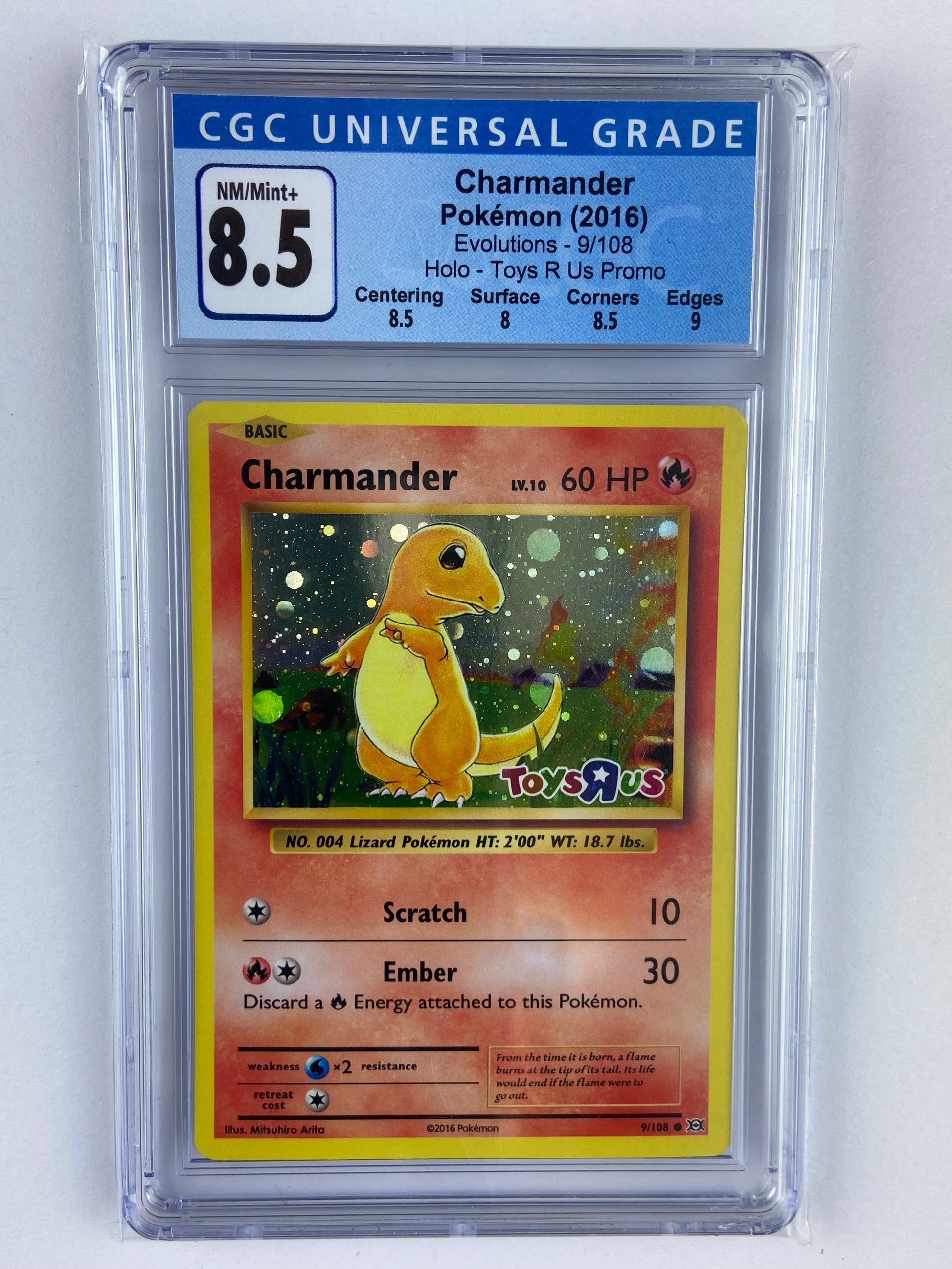 Charmander Evolutions Holo Toys R Us Promo Subgrades CGC 8.5 TBC Games Charmander Evolutions Holo Toys R Us Promo Subgrades CGC 8.5 TBC Games