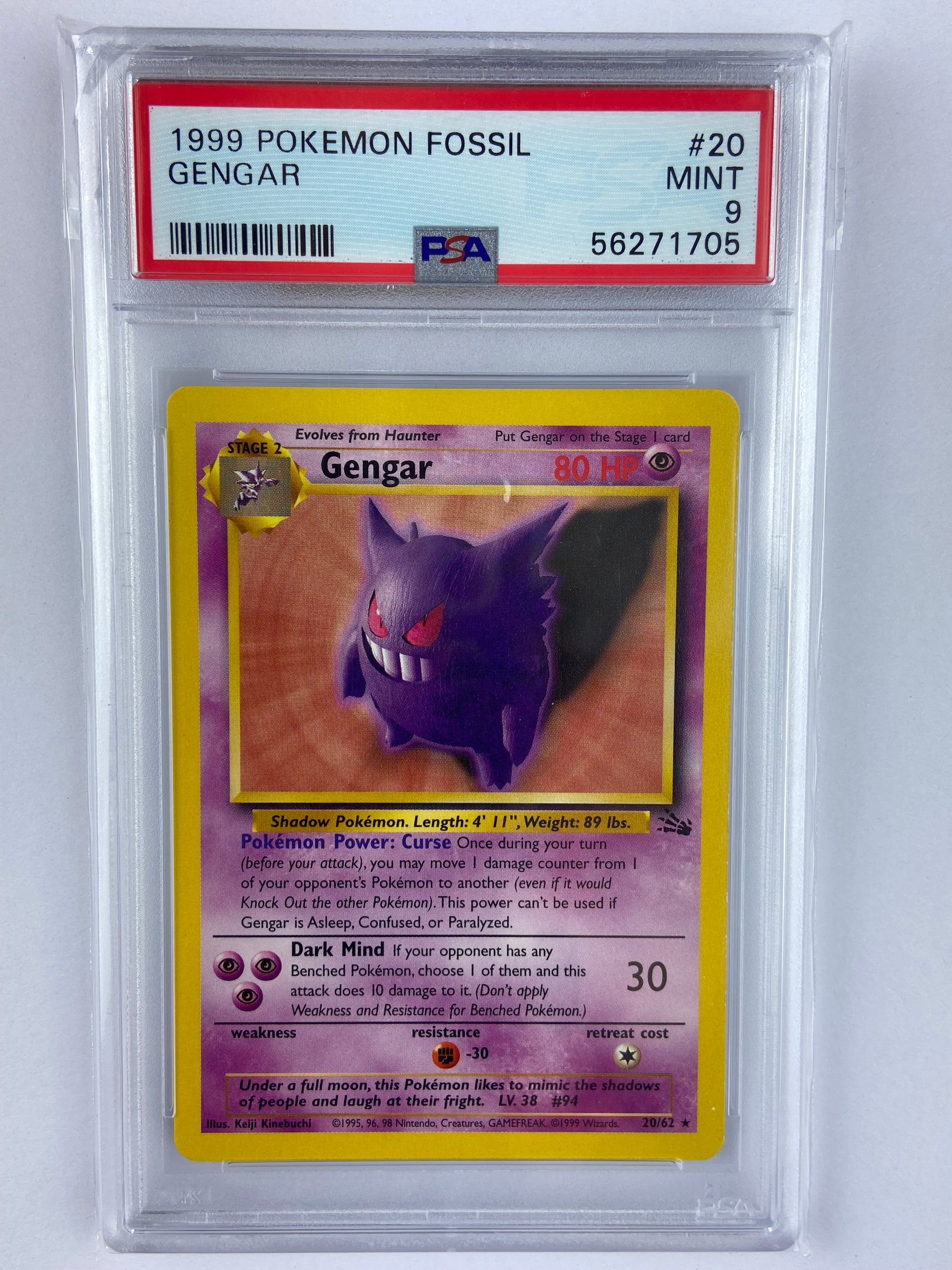 Gengar Fossil Unlimited Non-Holo 20/62 PSA 9 TBC Games Gengar Fossil Unlimited Non-Holo 20/62 PSA 9 TBC Games