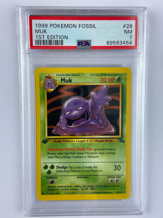 Muk Fossil 1st Edition 28/62 PSA 7