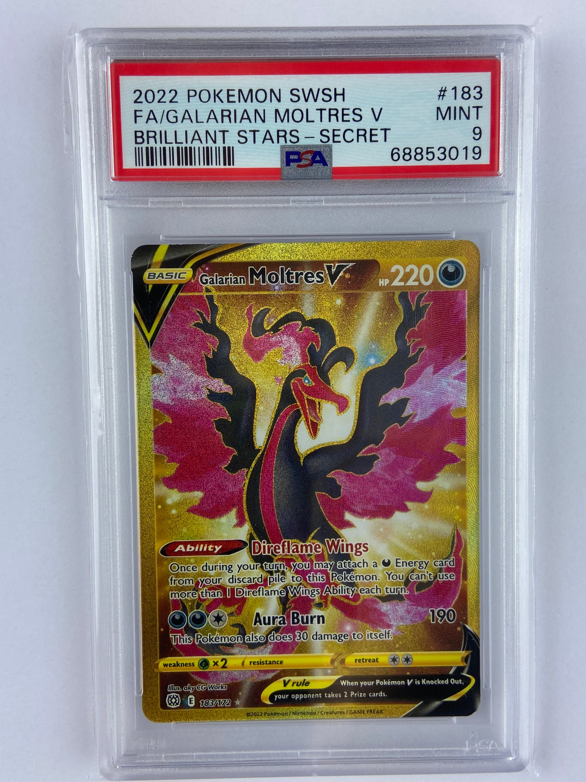 Galarian Moltres V Brilliant Stars Gold 183/172 PSA 9 TBC Games Galarian Moltres V Brilliant Stars Gold 183/172 PSA 9 TBC Games