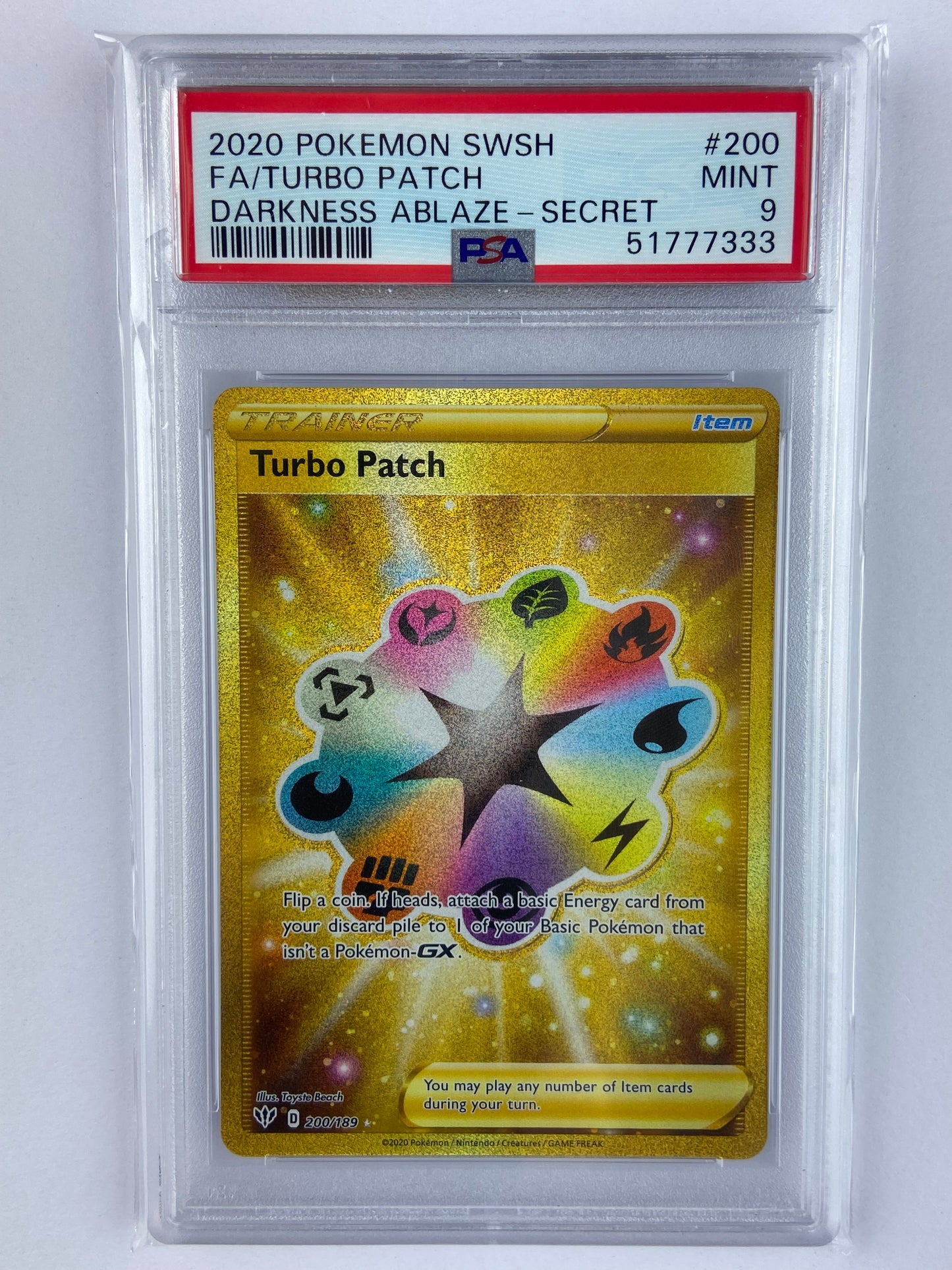Turbo Patch Darkness Ablaze Gold 200/189 PSA 9 Turbo Patch Darkness Ablaze Gold 200/189 PSA 9