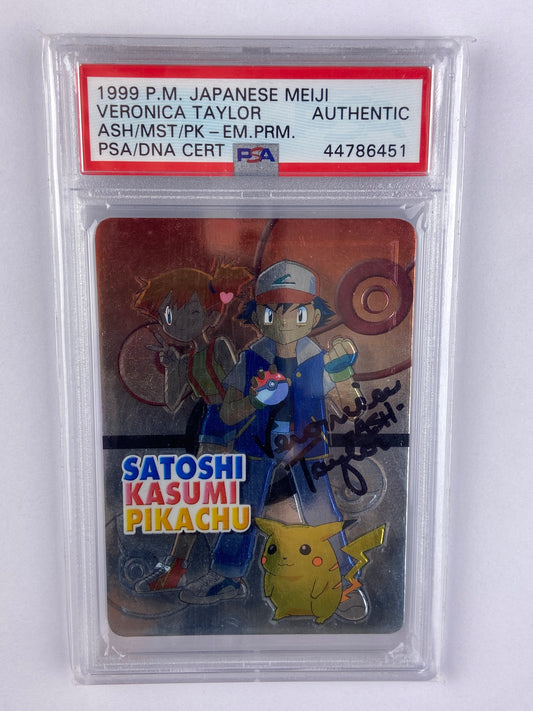 Meiji Embossed Pokemon Promo Pikachu Ash Misty Satoshi Kasumi Veronica Taylor Auto PSA