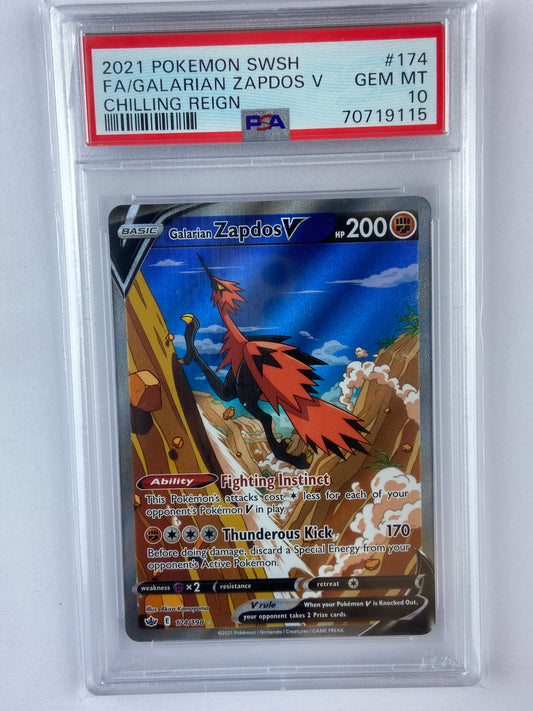 Galarian Zapdos V Alt Art Chilling Reign 174/198 PSA 10