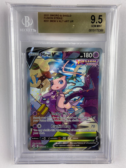rare cards in fusion strike Mew V Alt Art Fusion Strike 251/264 BGS 9.5 – TBC Games