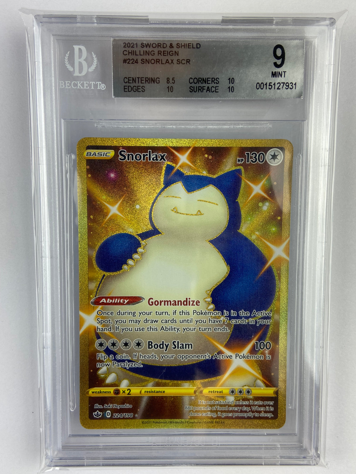 snorlax gold pokemon card Chilling Reign 224/198 Subgrades BGS 9 Pokemon Plush Case Color:Green style setup or your One Piece Premium Booster