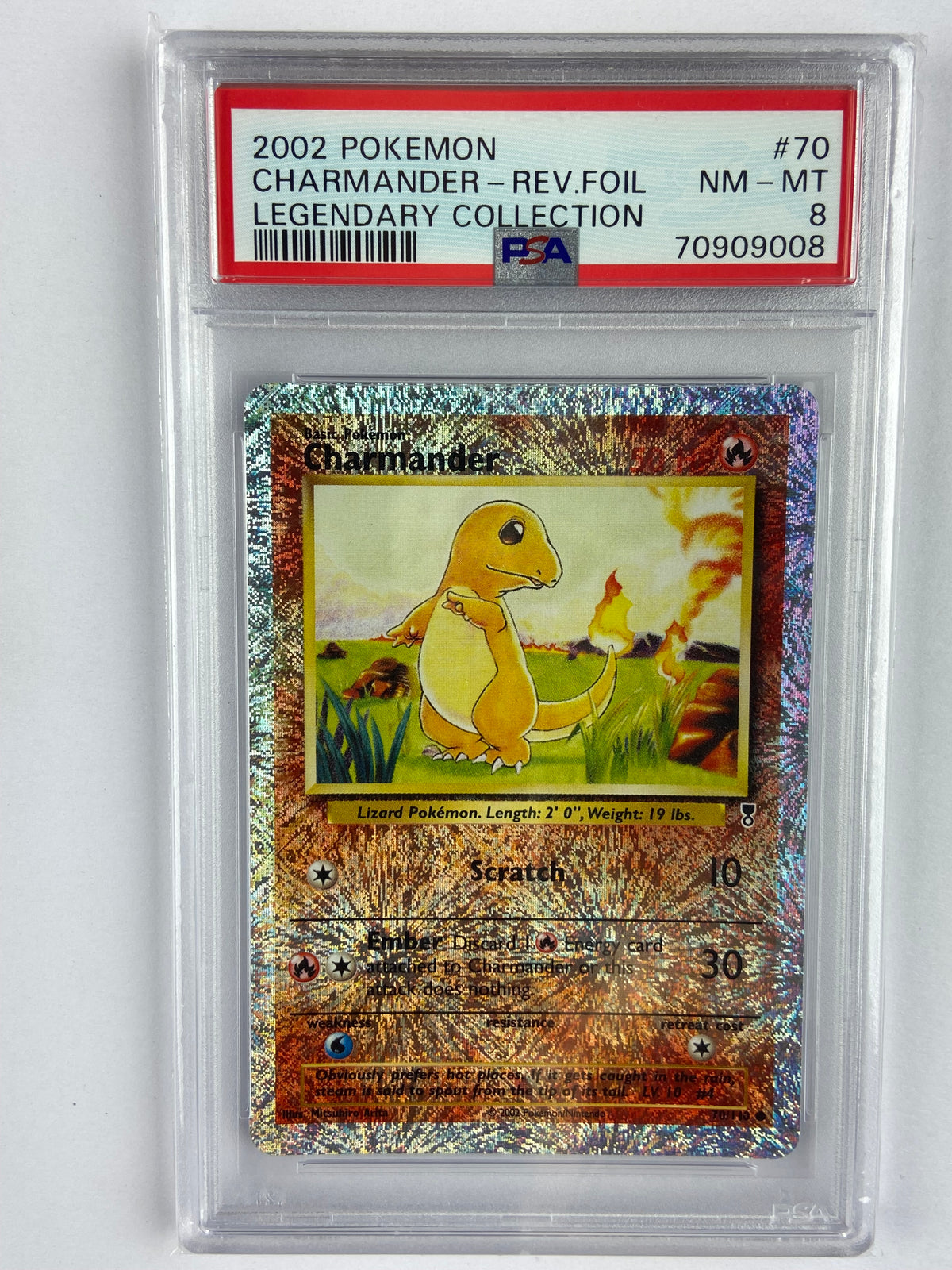 2002 charmander pokemon card Legendary Collection Reverse Holo 70/110 PSA 8 – TBC Games Packaging:Booster Bundle meta: Discontinued Explaining The Five Million
