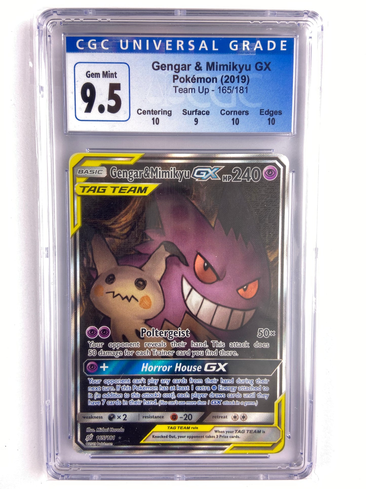 Gengar & Mimikyu GX Alt Art Team Up 165/181 Subgrades CGC 9.5 TBC Games Gengar & Mimikyu GX Alt Art Team Up 165/181 Subgrades CGC 9.5 TBC Games