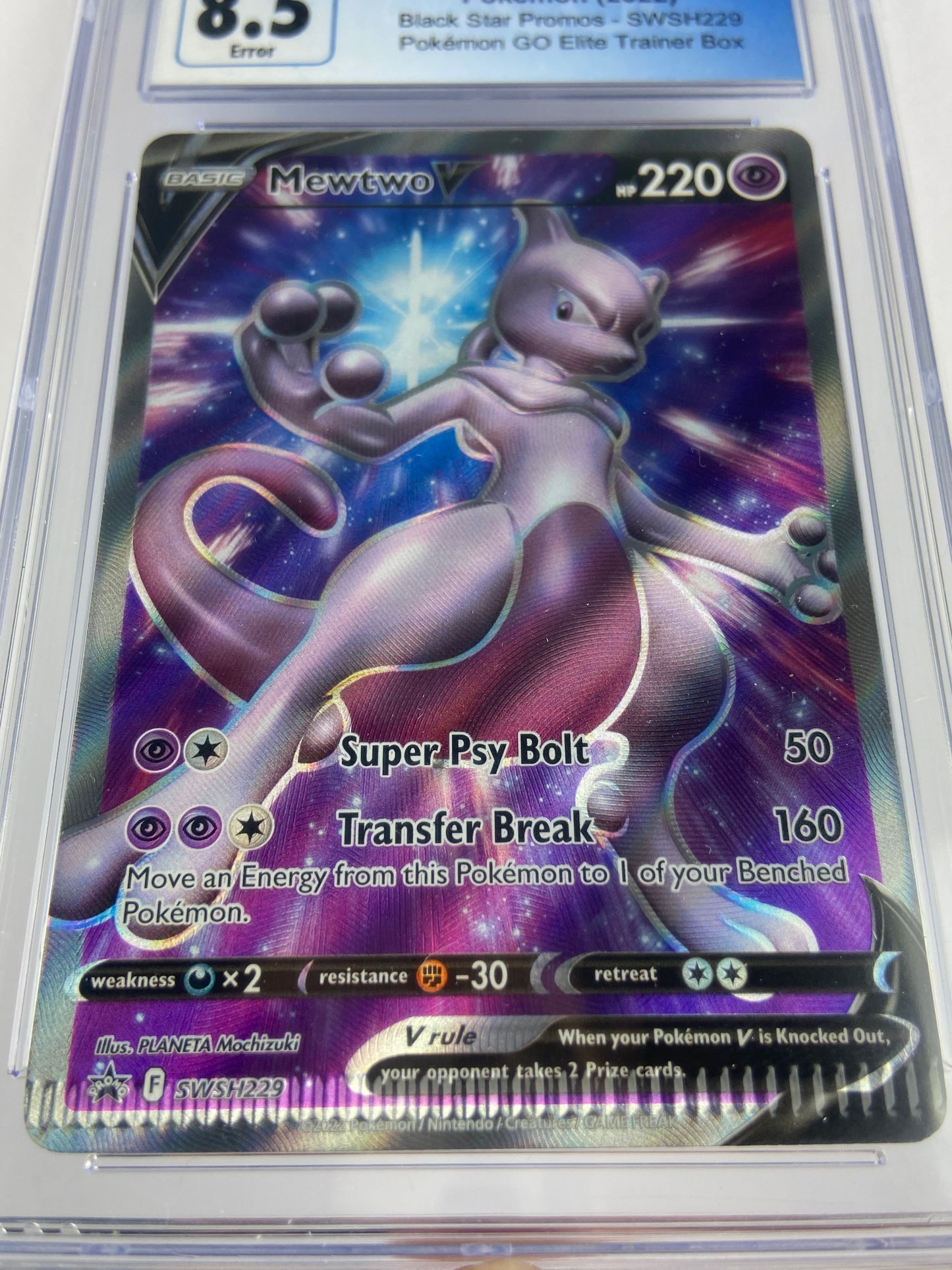 mewtwo pokemon card pokemon go Mewtwo V Pokemon GO Promo SWSH229 CRIMPED ERROR CGC 8.5 – TBC Games