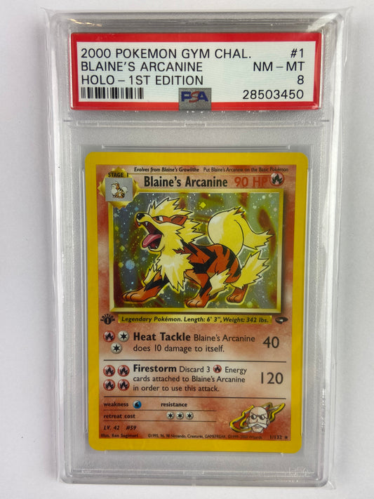 Blaine's Arcanine Gym Challenge 1st Edition Holo 1/132 PSA 8