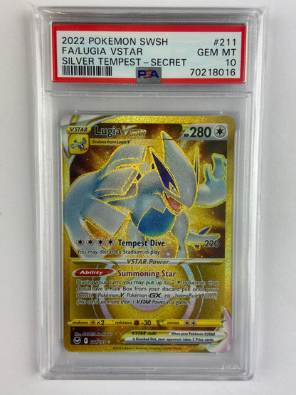 pokemon silver tempest gold cards Lugia VSTAR Silver Tempest 211/195 Gold PSA 10 – TBC Games