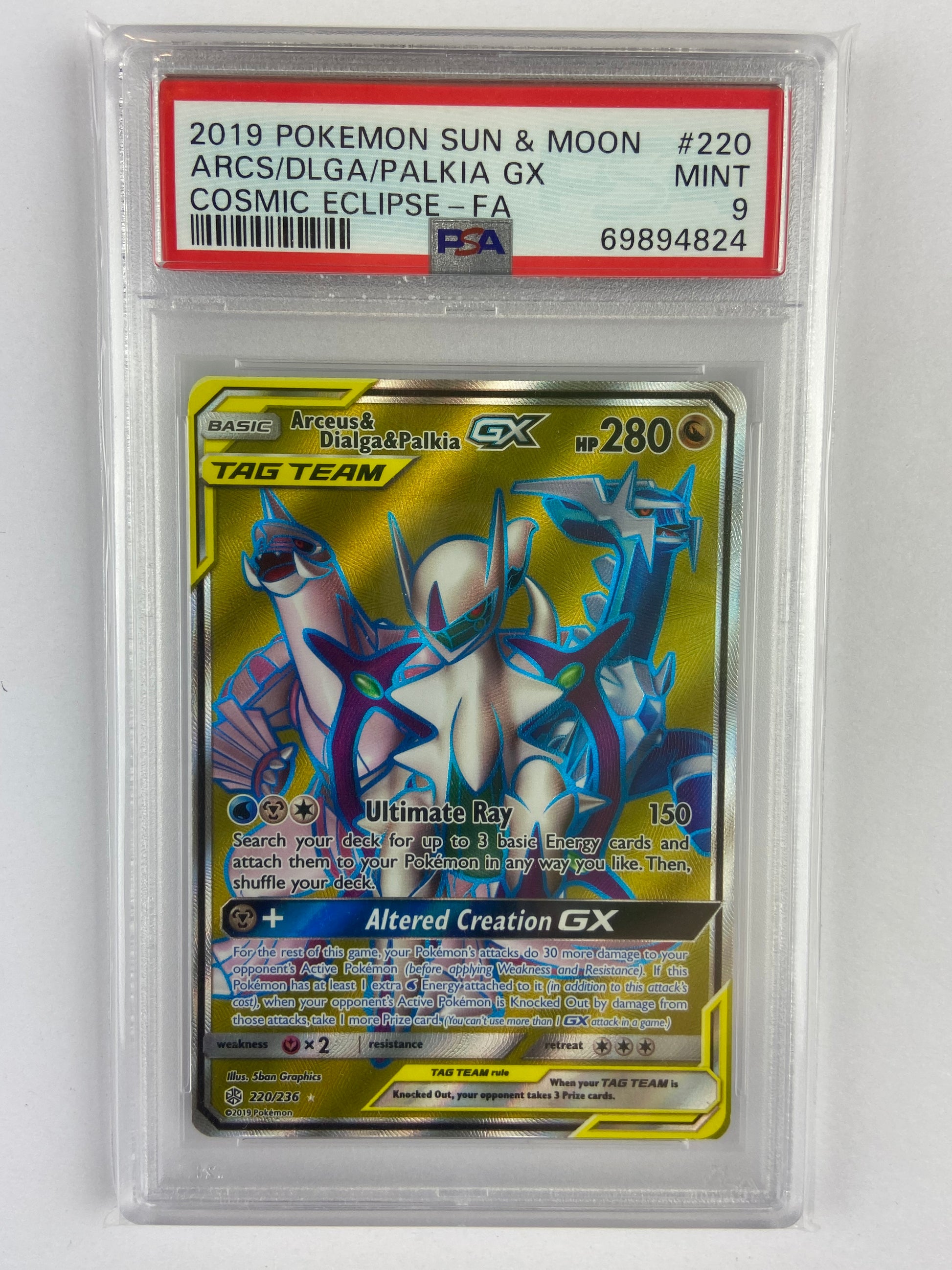 Arceus & Dialga & Palkia GX Cosmic Eclipse 220/236 PSA 9 – TBC Games