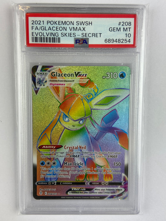Glaceon VMAX Evolving Skies Rainbow 208/203 PSA 10