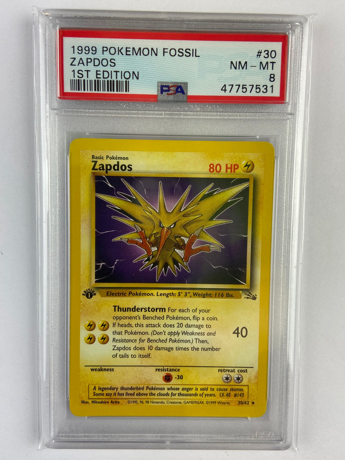 Zapdos Fossil 1st Edition 30/62 PSA 8